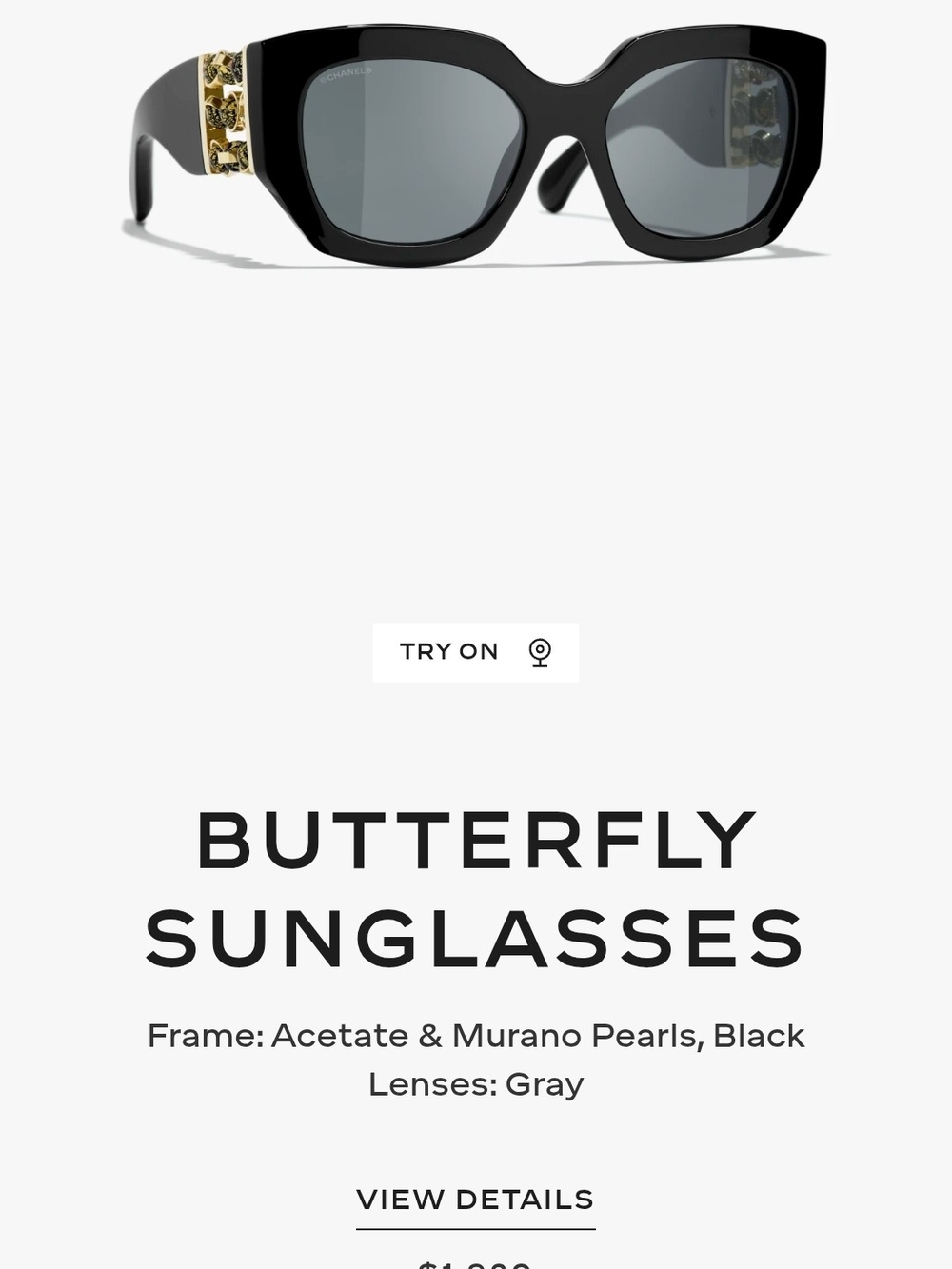 CHANEL Black Butterfly Sunglasses with Gray Lenses and Gold Accents